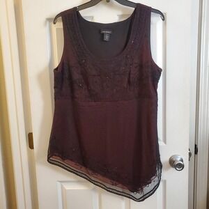 Lane Bryant sz 20 slveless dressy top blk/burgundy beaded dark fairy whimsigoth